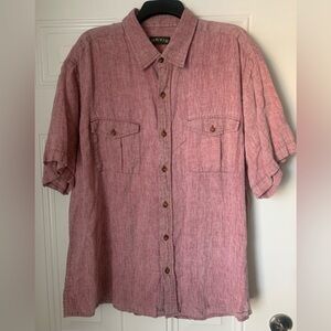 Orvis Men's 100% Linen Button Down Shirt in Chambray Red Size XXL